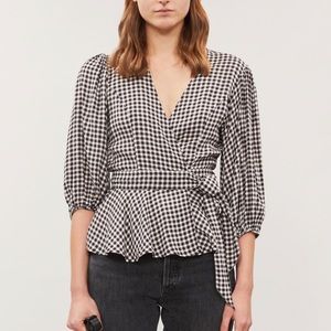 Ganni gingham plaid wrap top - Small
